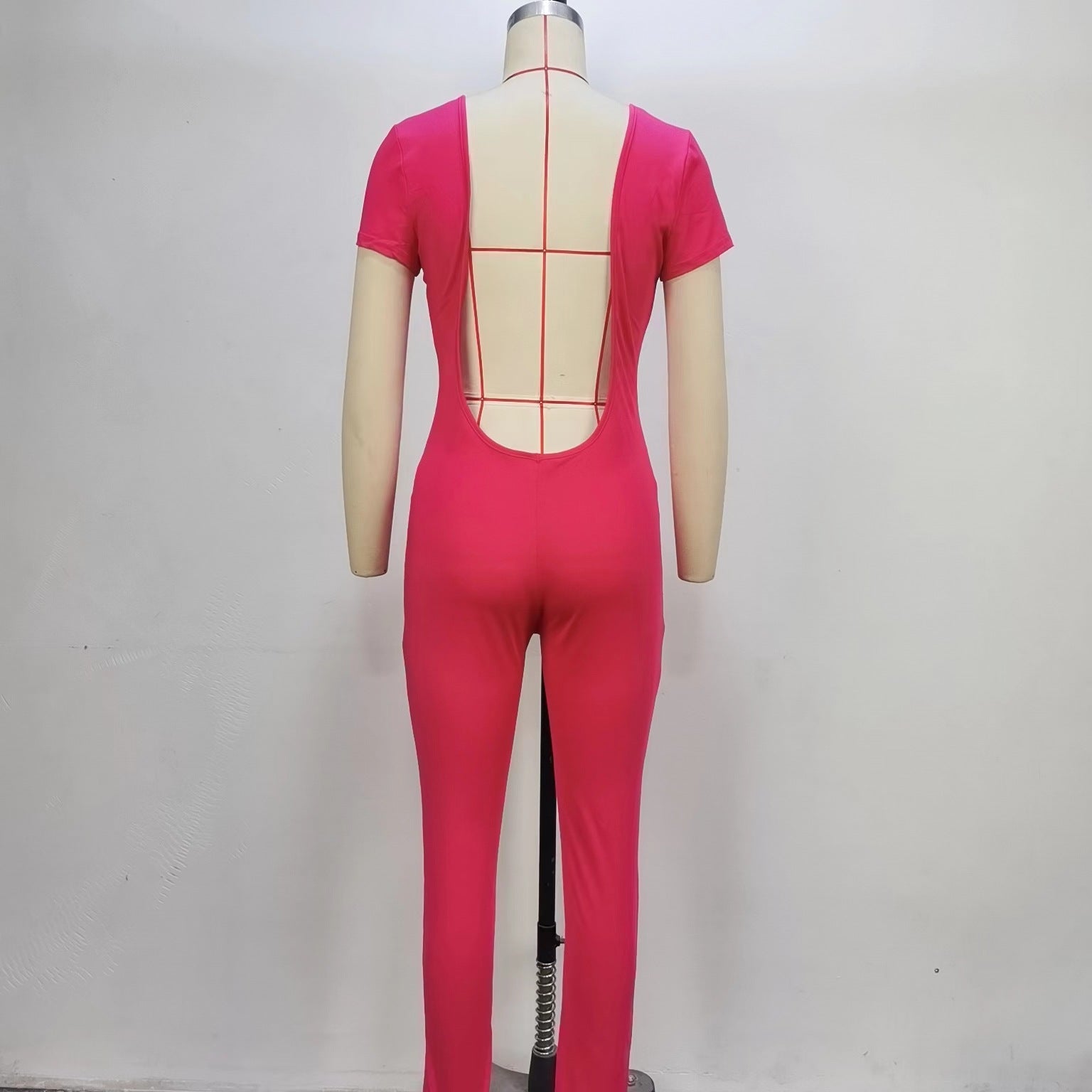 Women backless Solid short-sleeved Jumpsuit 8