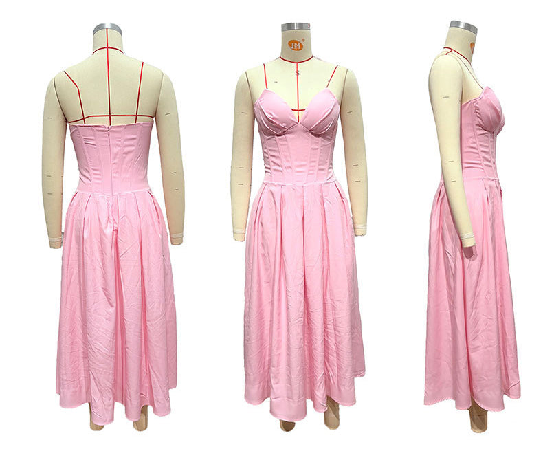 Women spring sexy sleeveless Maxi Solid Strapless dress 16