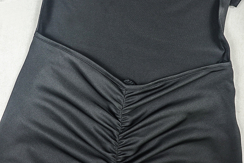 Women Slash Solid Turtleneck Mesh See-Through Long Sleeve Bodycon Dress 14