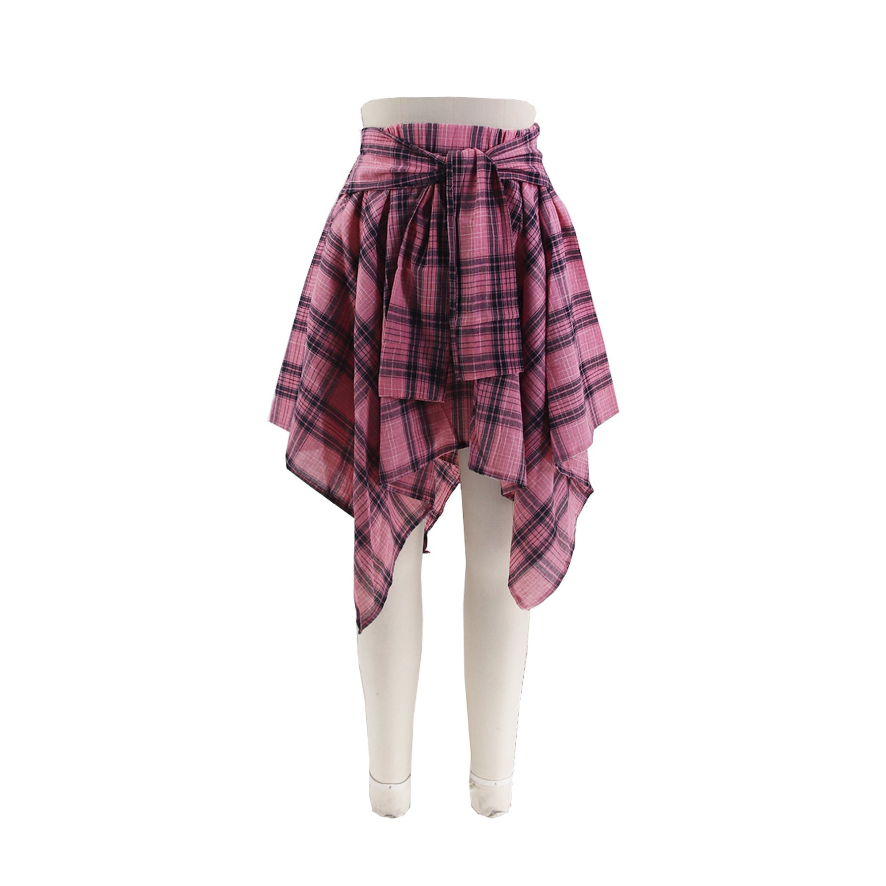 Fashionable Asymmetrical High-Waist Patchwork Plaid Skirt 20