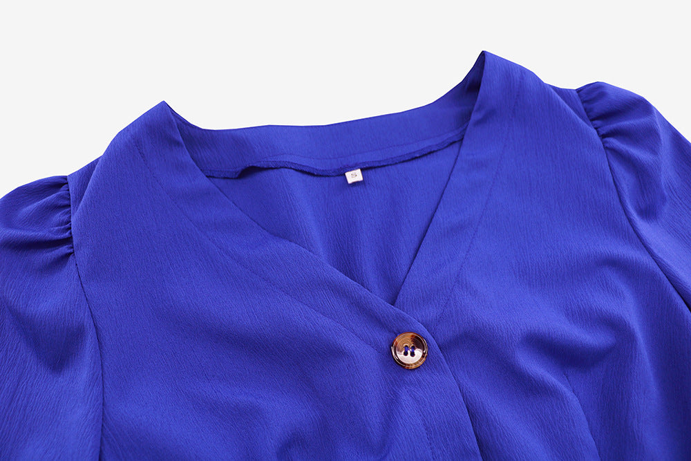 Plus Size Women V-Neck Single-Breasted Strappy Dress 31