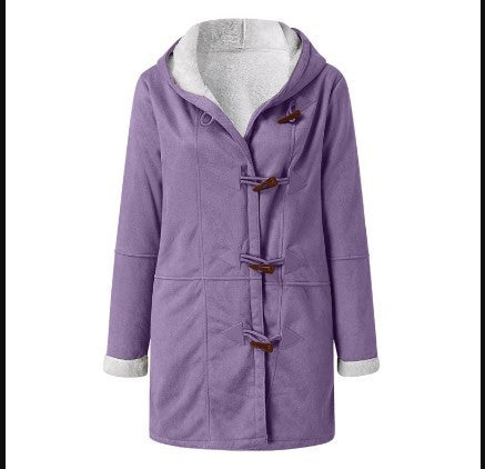 Winter solid color Casual button cardigan warm hooded women's coat 3