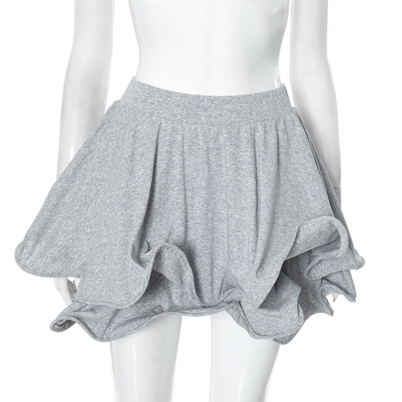 Spring Solid Color Puffy High Waist Mini Skirt 7