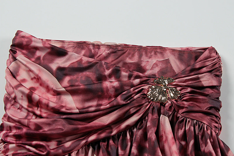 Summer Sexy Slash Shoulder Print Top & Slit Skirt Set 14