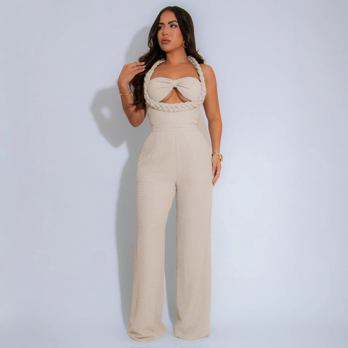 High-Waist Braided Strap Sleeveless Wide-Leg Jumpsuit 5