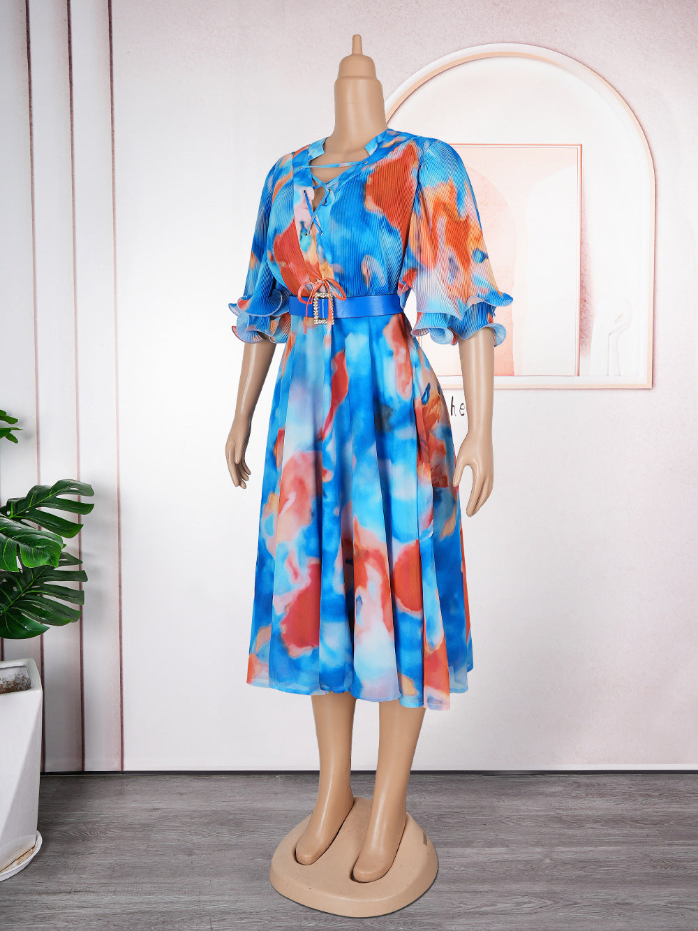 Plus Size African Women V-neck Print Dress 6