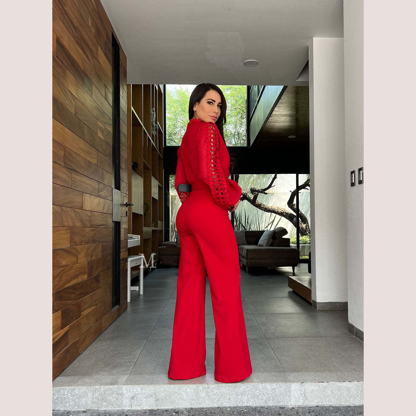 Women Elegant Lace Patchwork Lace-Up Wide-Leg Jumpsuit 24