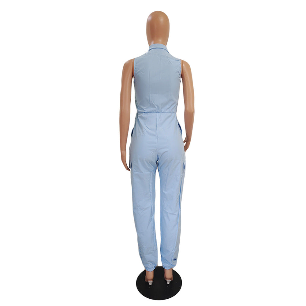 Women's Sleeveless Cargo Bodysuit Simple Casual Slim Fit Jumpsuit 10