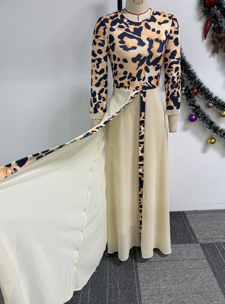 Elegant Career Leopard Patchwork Chiffon Maxi Dress 10