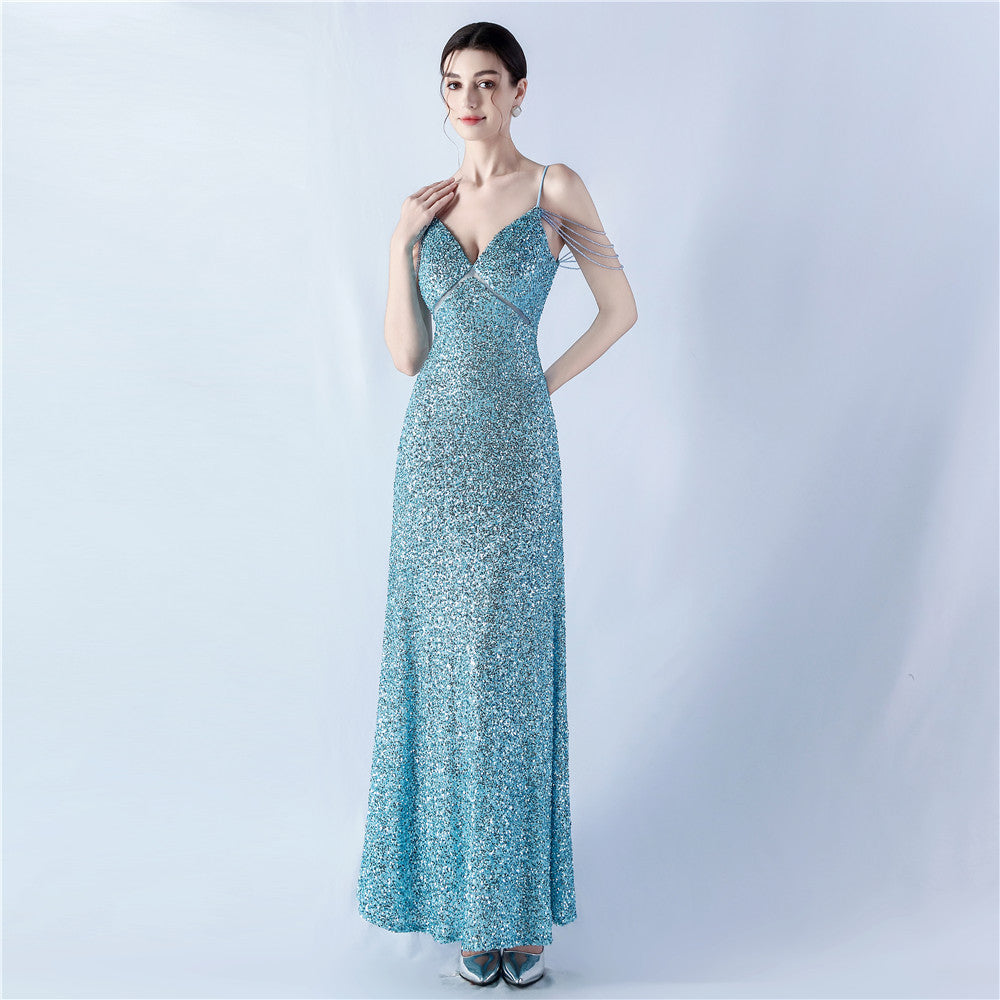 Women mesh sequined evening dress 3
