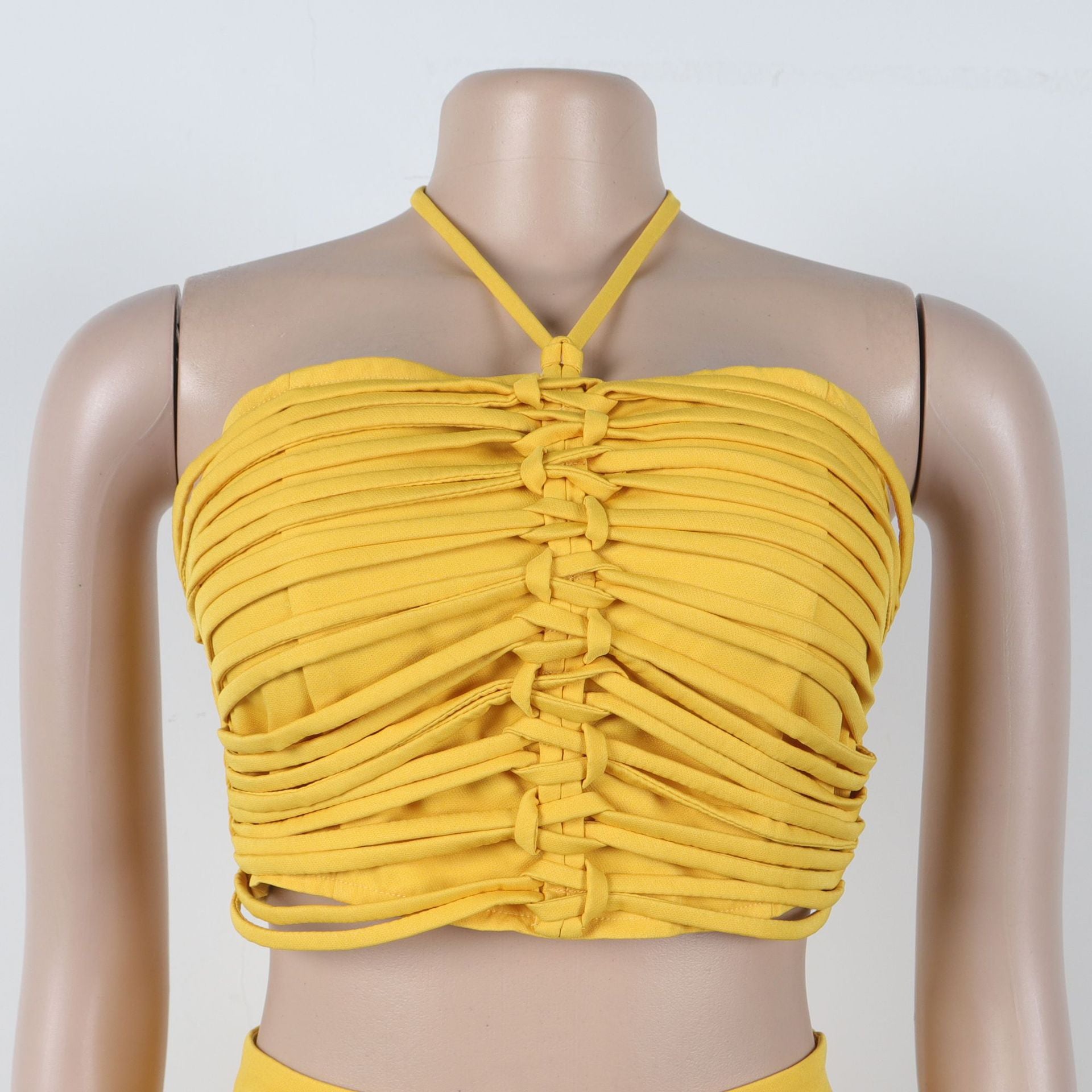 Halter Drawstring Top High-Waist Side-Zipper Loose Pants Two-Piece Set 13