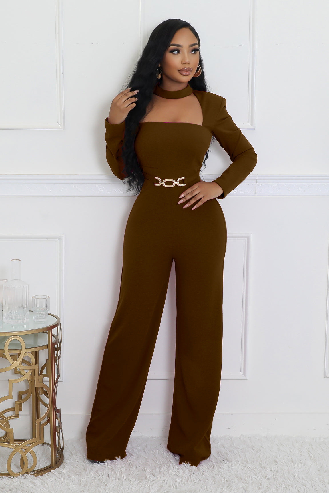 Elegant Cutout Neck Long Sleeve Wide-Leg Jumpsuit 6