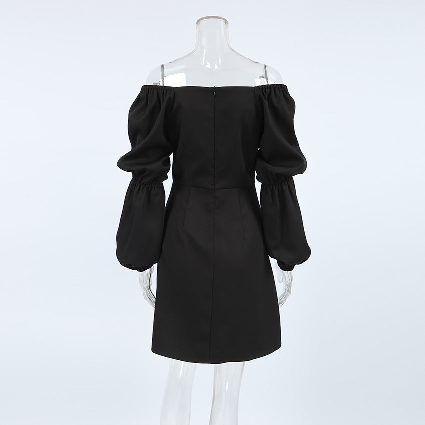 Women Autumn and Winter Sexy V-Neck Long Sleeve Pleated Slit Dress 8