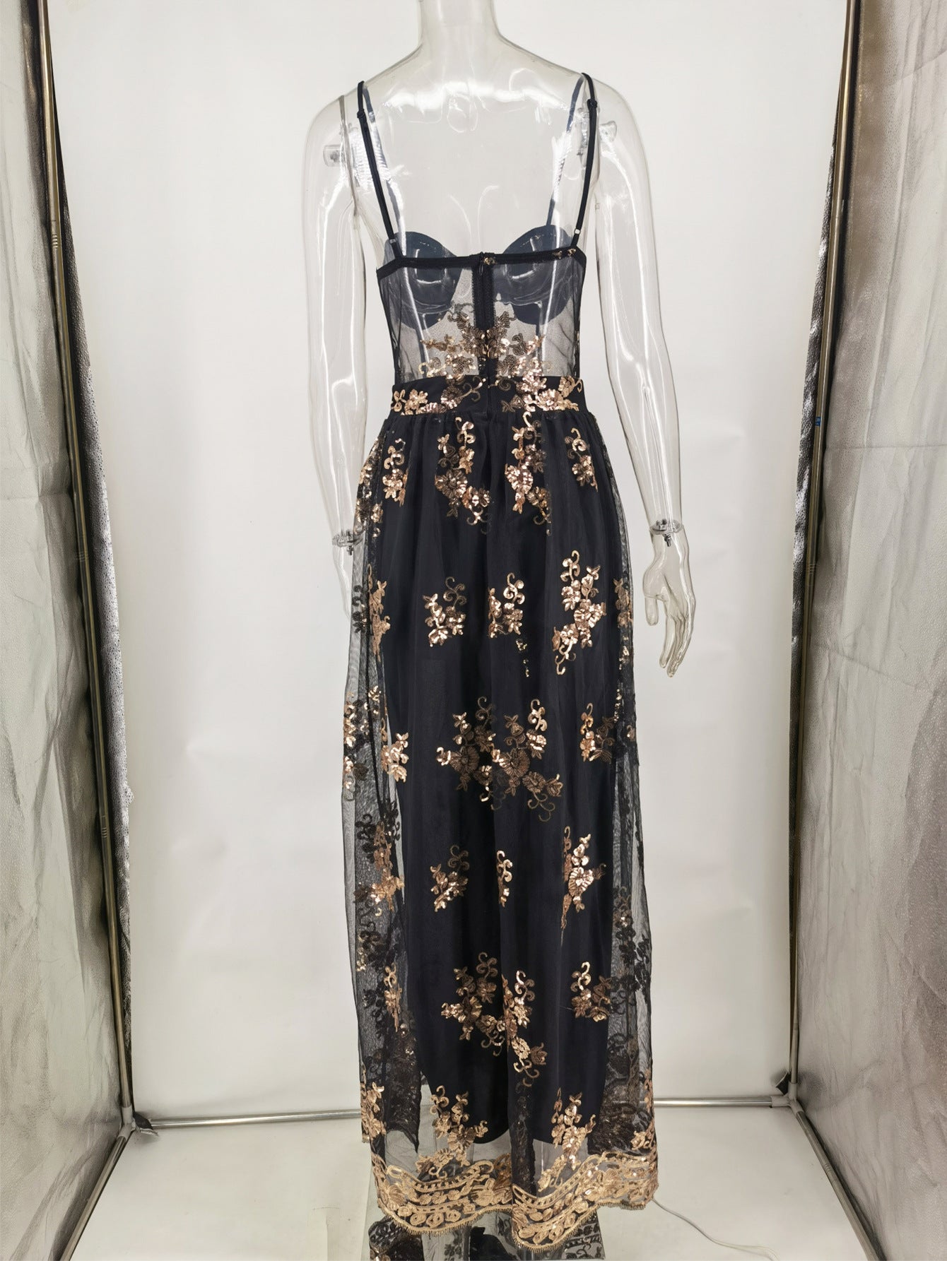 Sexy See-Through Green Sequin Dress Women's Maxi Evening Gown 13