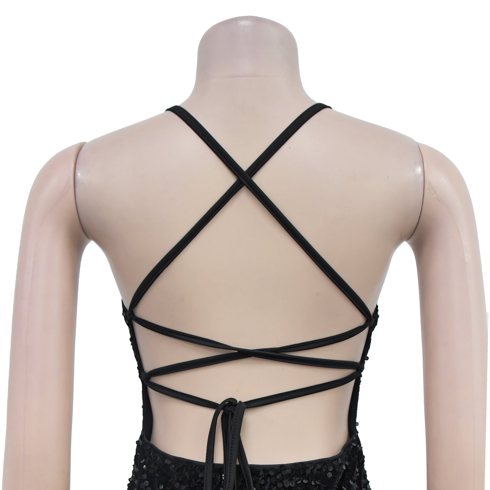 Women's Fashion Sequin Strap Backless Slit Evening Dress 17