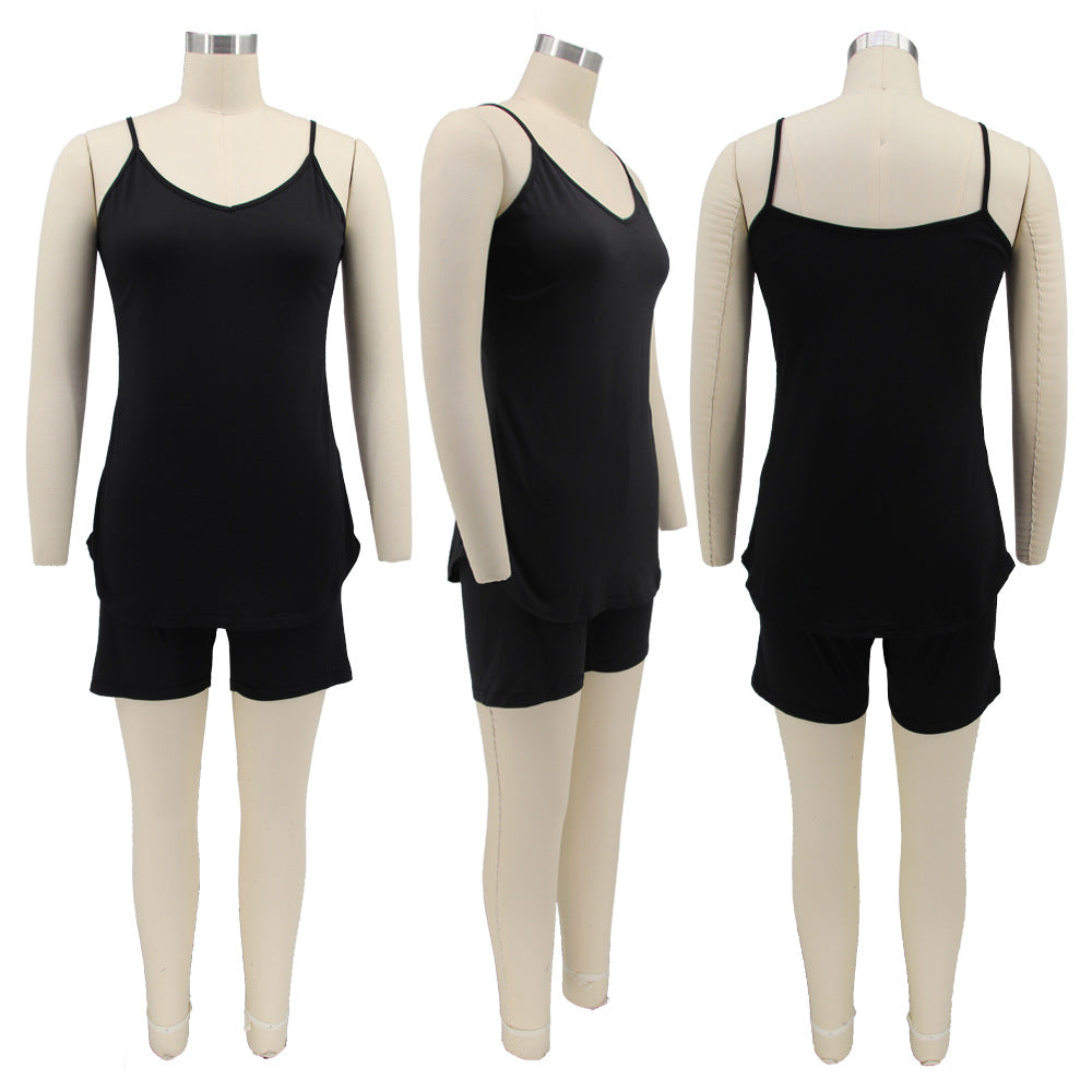 Women Summer Sexy Sleeveless Straps Top + Shorts Two-piece Set 23
