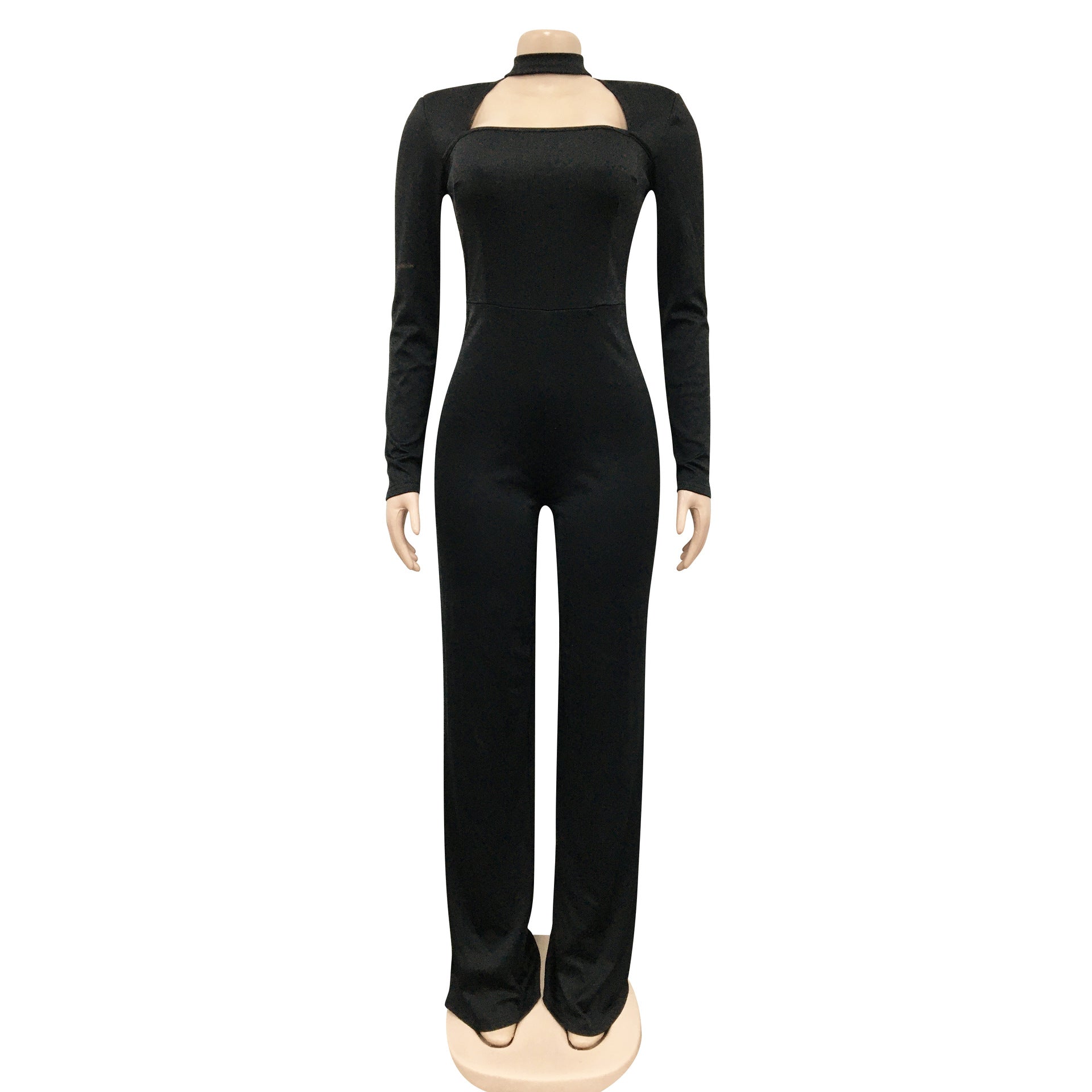 Women Fashion Solid Color Long Sleeve Wide Leg Pants Jumpsuit 15