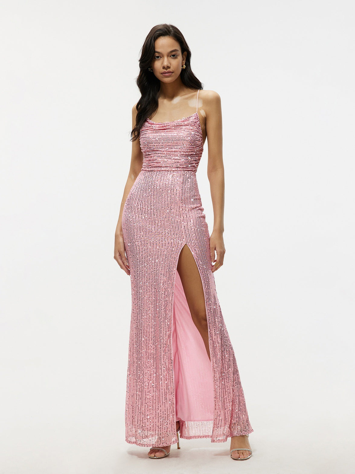Spring Summer Sleeveless Slip Gown Slim Bodycon Sequin Maxi Dress