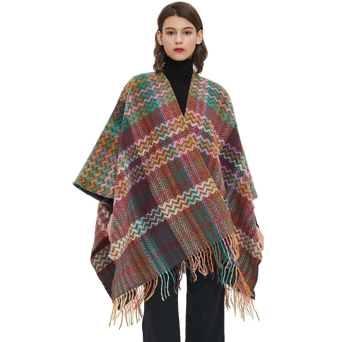 Women shawl blanket ethnic style cloak coat cloak scarf 9