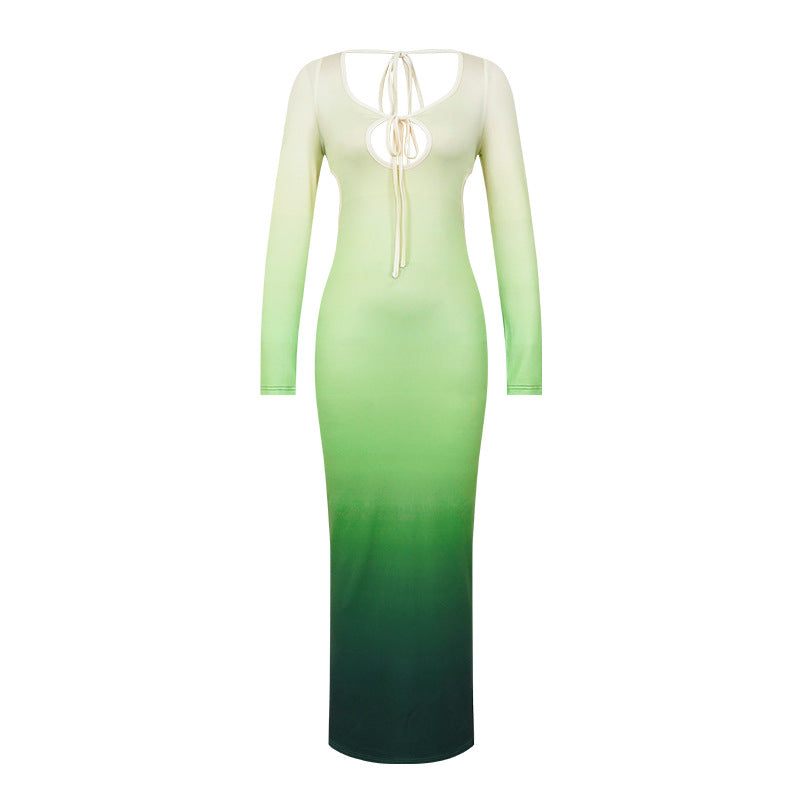 Women's Sexy Deep V Gradient Low Back Long Dress 10