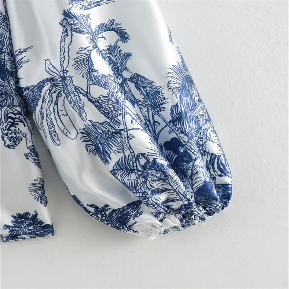 Summer Women loose long-sleeved printed shirt And Pant two-piece set 9