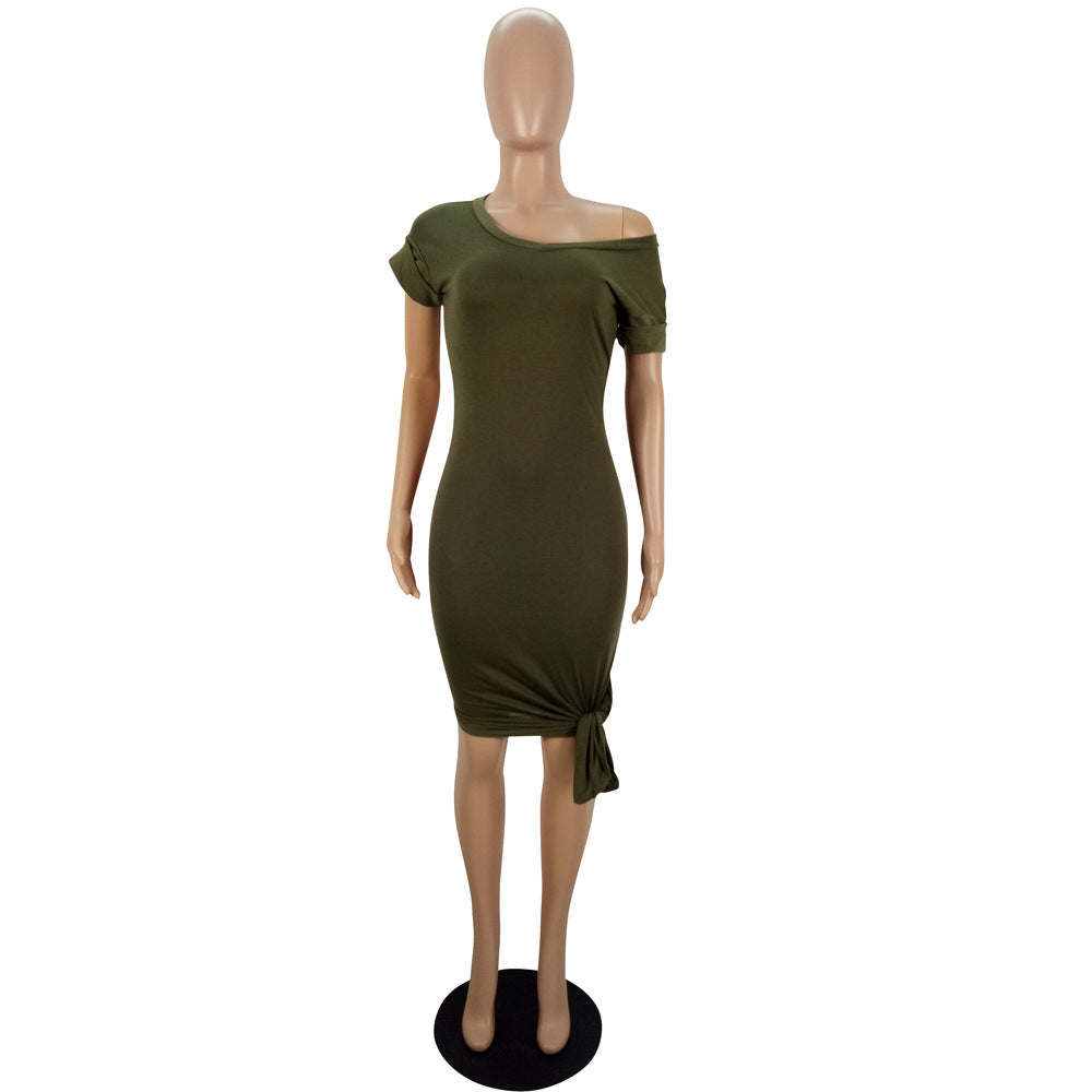 Women Spring and Summer Solid Side Lace-Up Dress 12