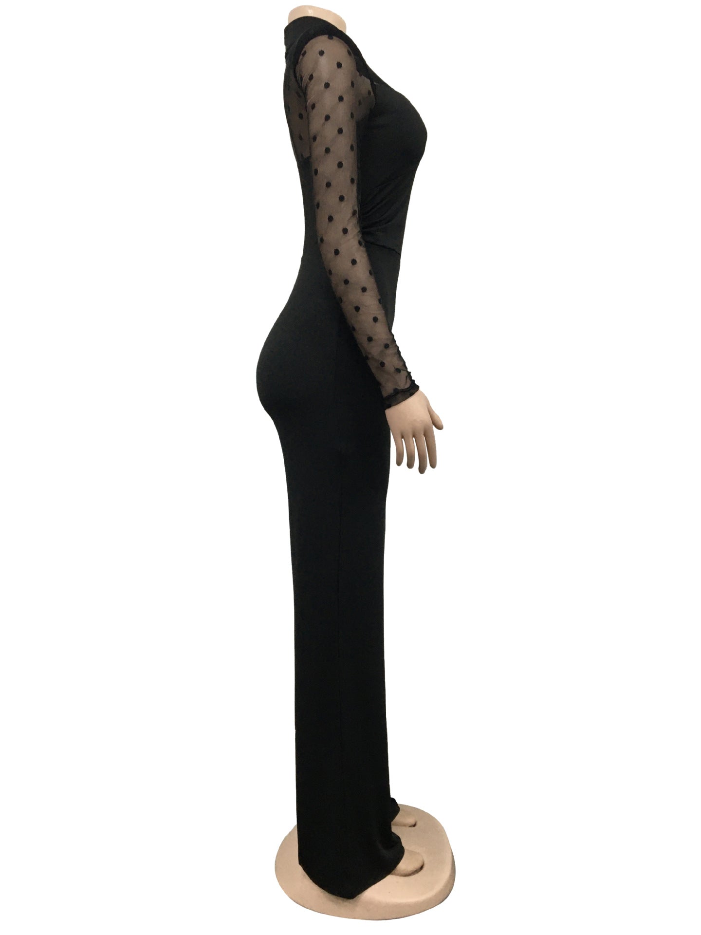 Women mesh See-Through Polka Dot Long Sleeve Jumpsuit 16