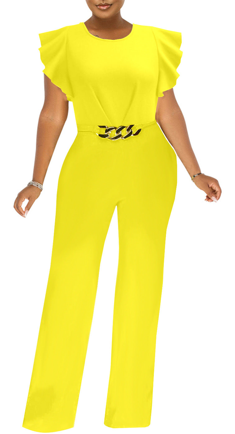 Women sexy solid round neck jumpsuit 8