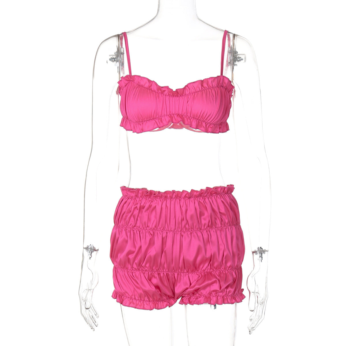 Women's Summer Fashion Sexy Strap Crop Top Pleated Shorts Two Piece Set 25