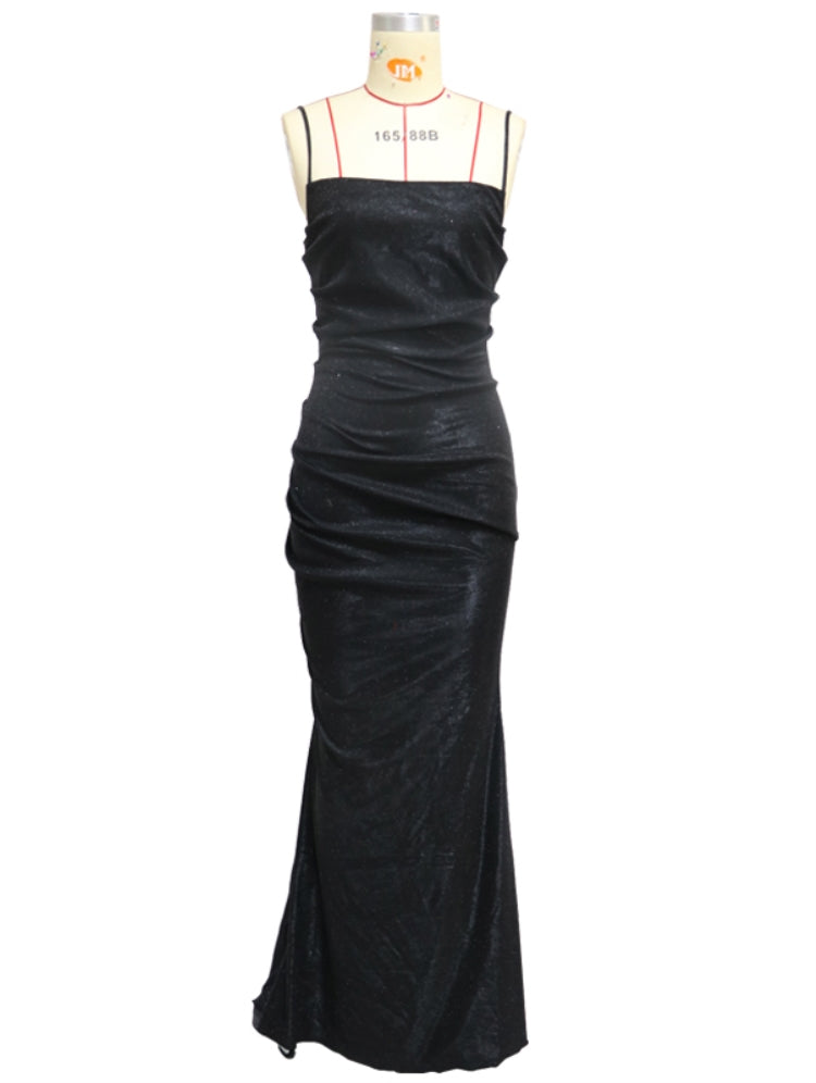 Summer Formal Black Sparkly Strap Mermaid Evening Dress 3