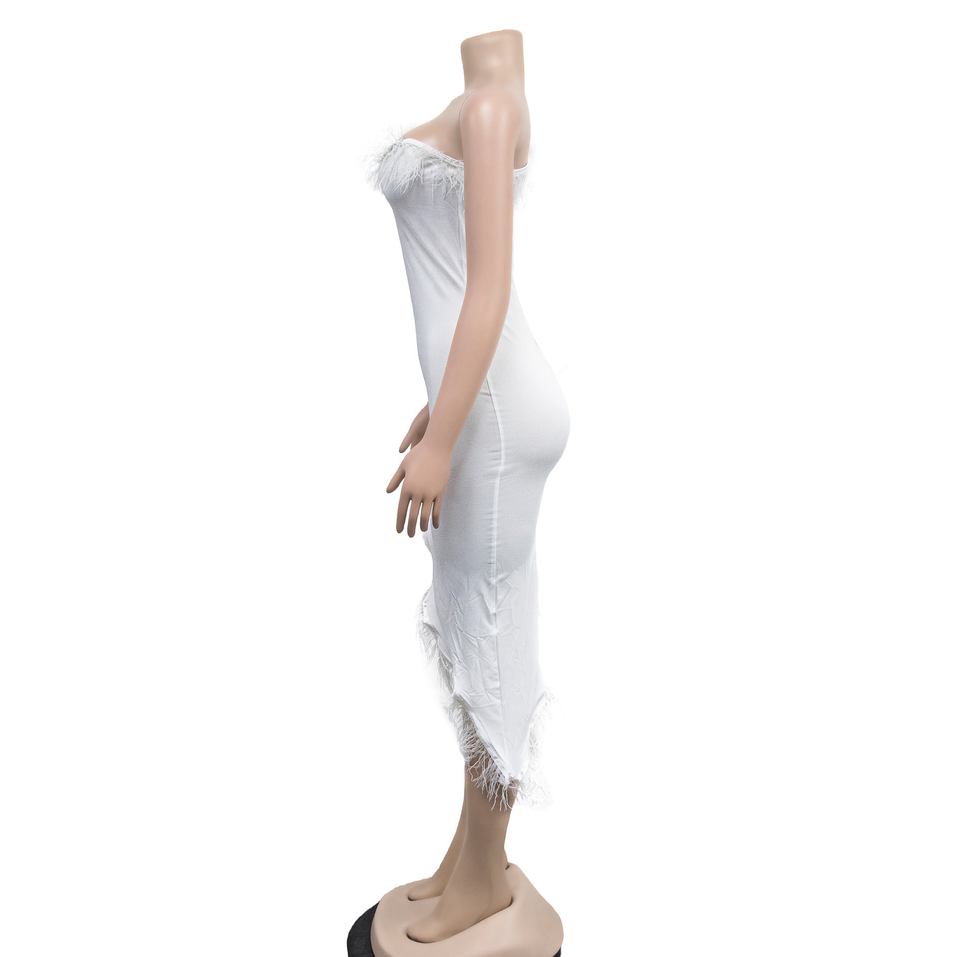 Solid color V-neck sleeveless feather irregular skirt dress 31