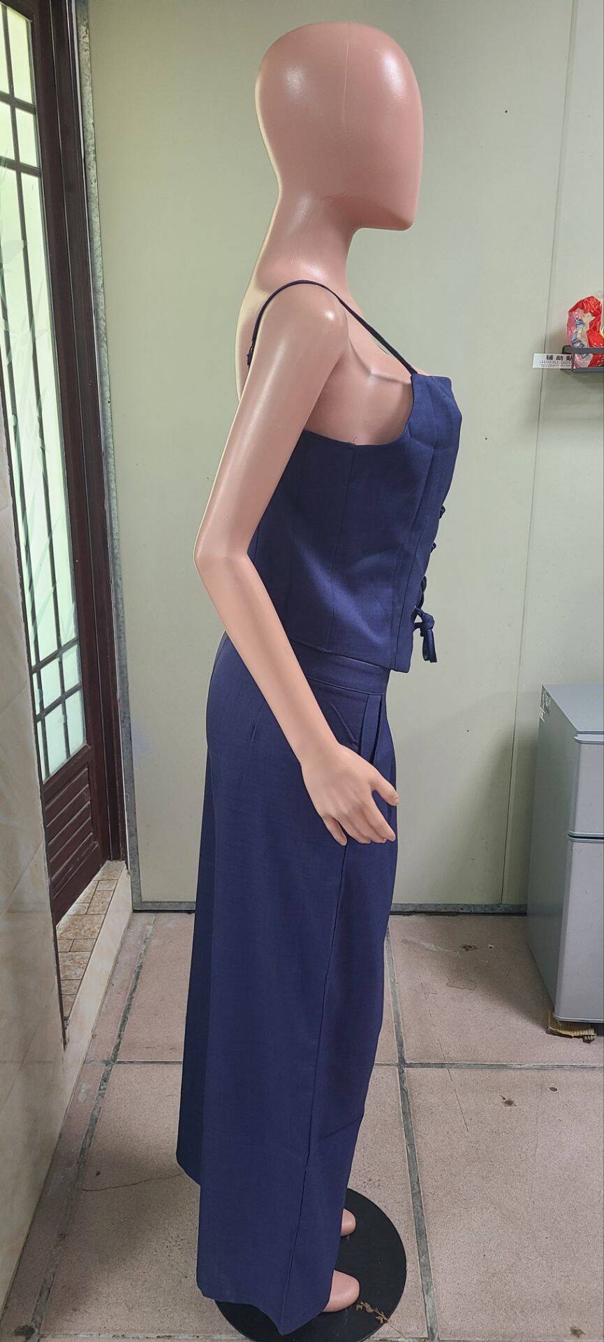 Summer Sexy Hollow Lace-Up Top Wide-Leg Pants Casual Two Piece Set 14