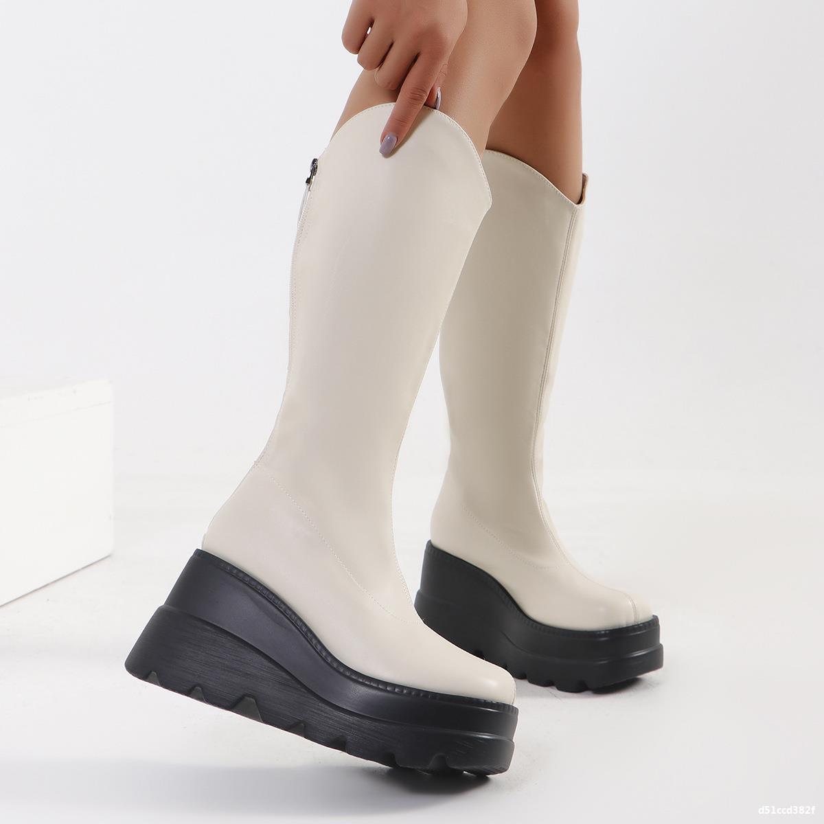 Plus Size High Slim Fit Long Boots Women Thick Sole High Boots 3