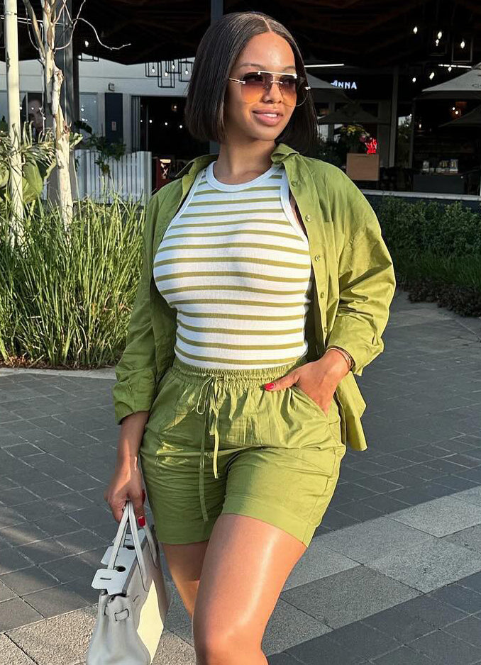 African Print Long-Sleeve Shirt Shorts Two-Piece Set 3