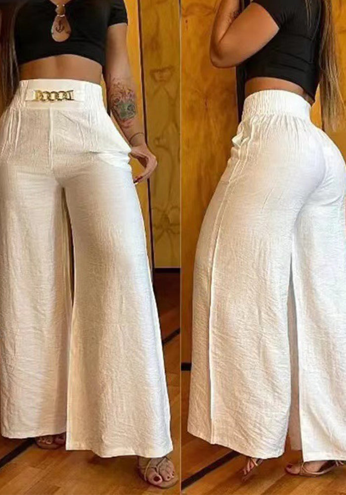 Women Solid High Waist Loose Wide Leg Bell Bottom Pants