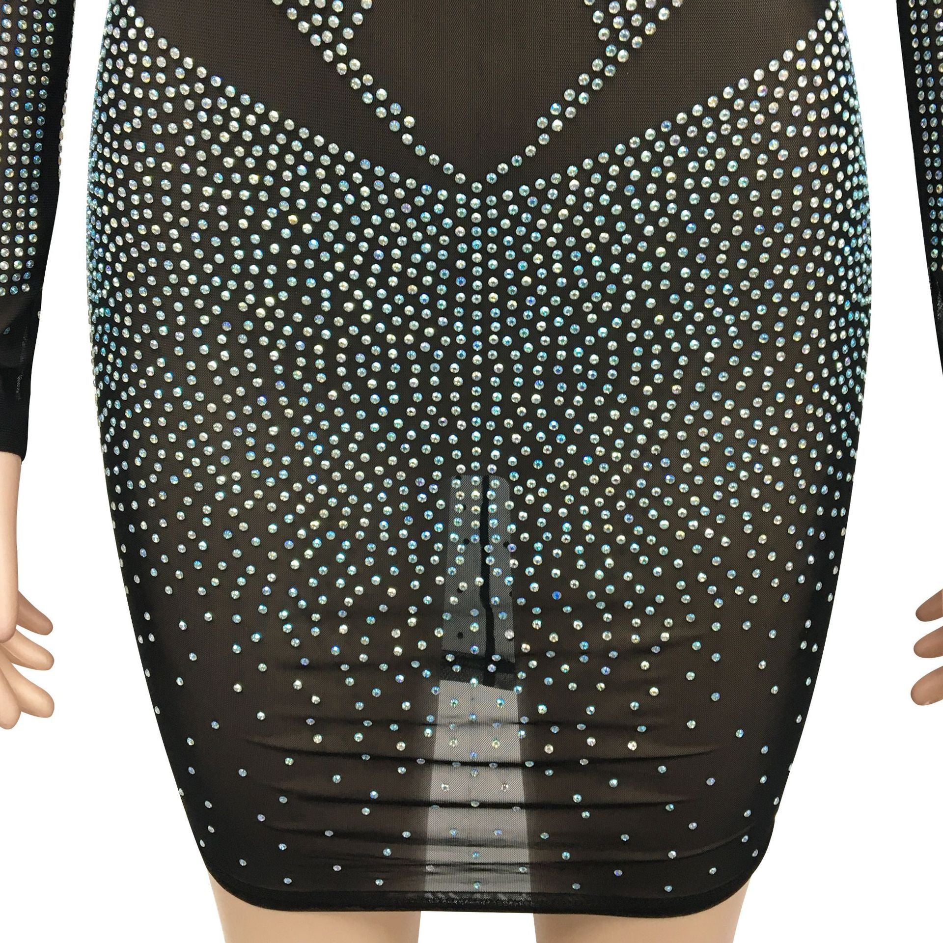 Women Sexy Beaded Mesh See-Through Bodycon Dress 12