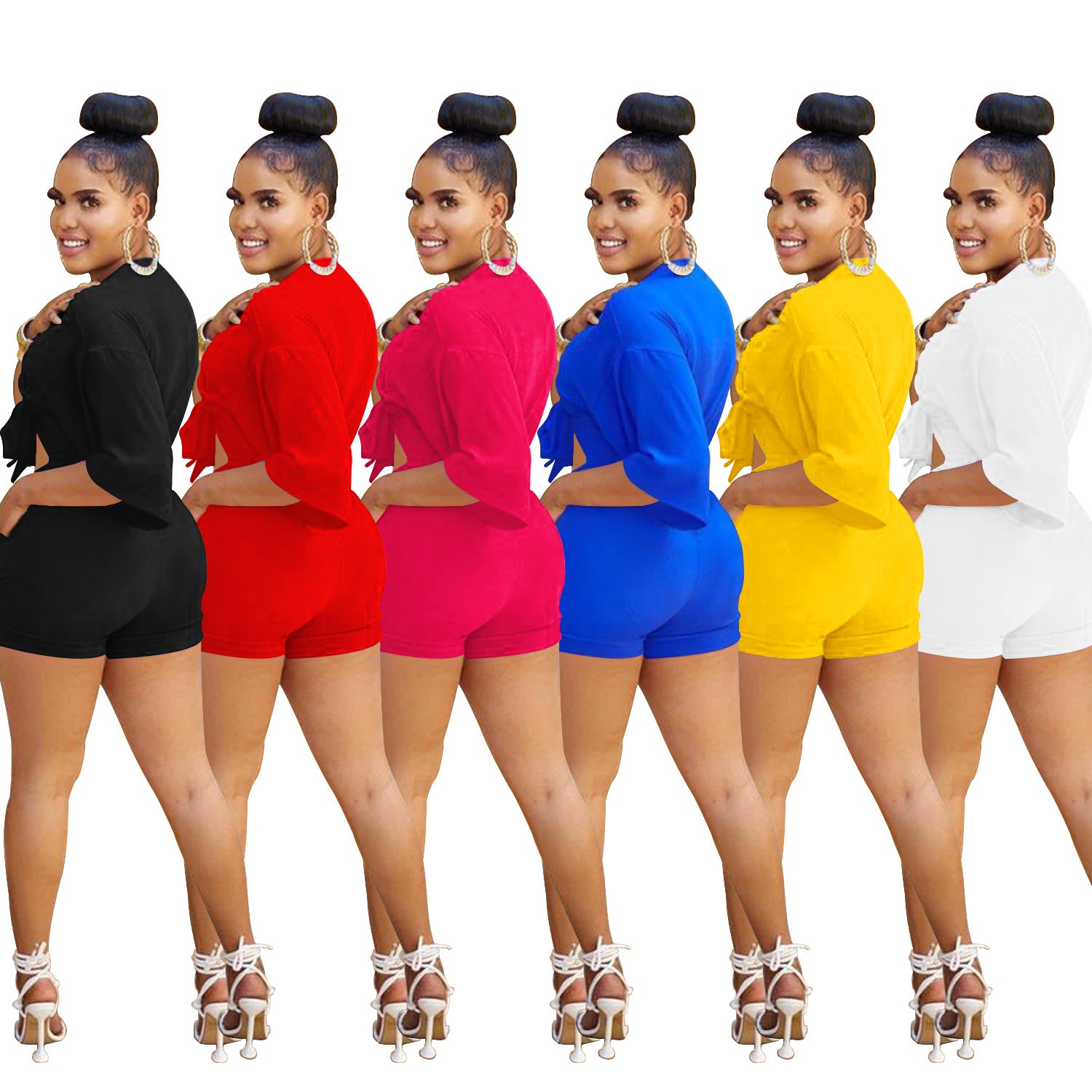 Fashion Women's Solid Color Shorts Half-Sleeve Rompers 8