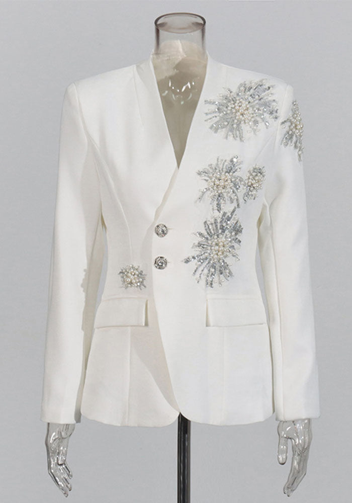 Women rhinestone design Solid Blazer