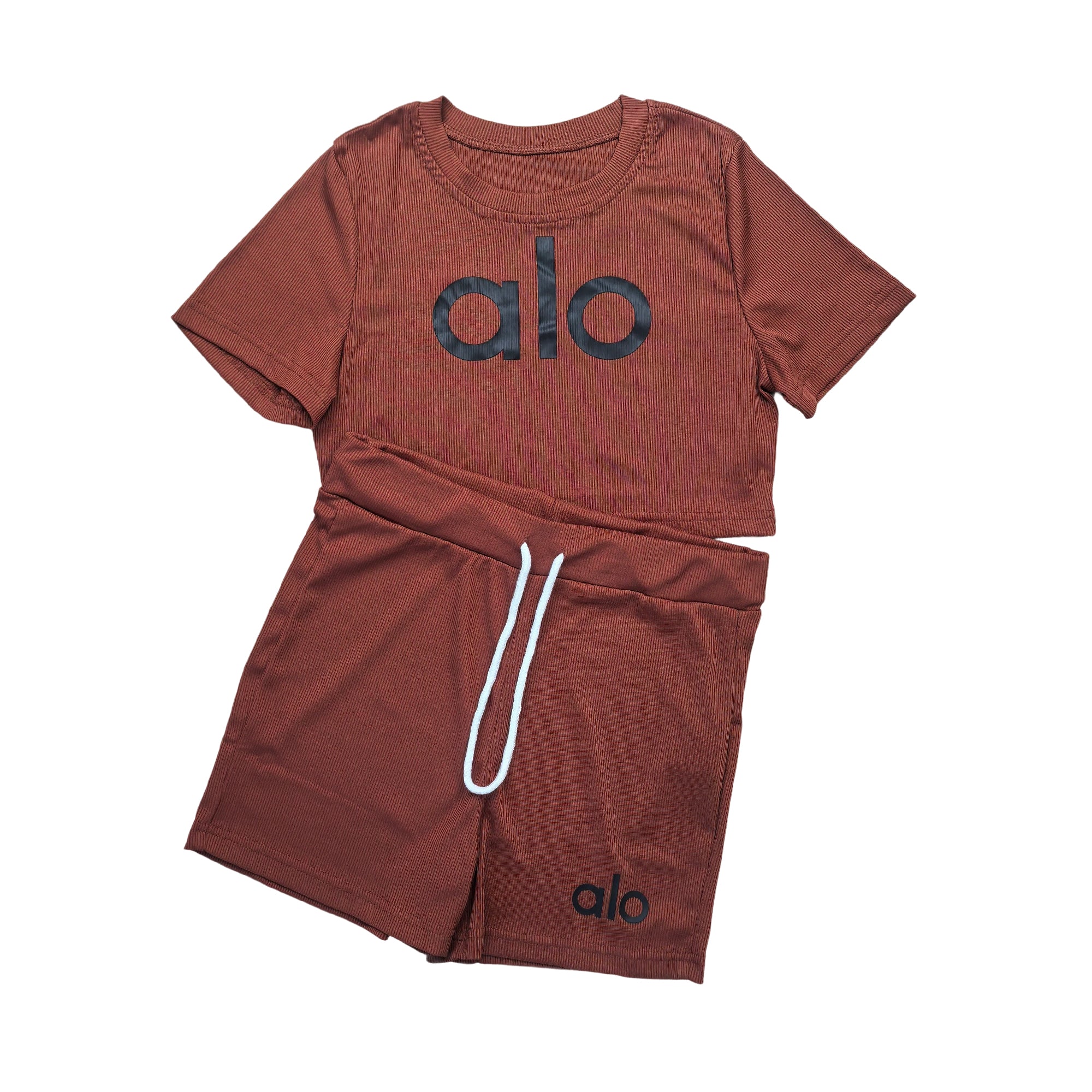 Women summer Stretch Round Neck short-sleeved top and shorts two-piece set 14