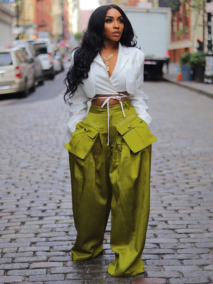 Women Casual Detachable Pocket Wide Leg Pants