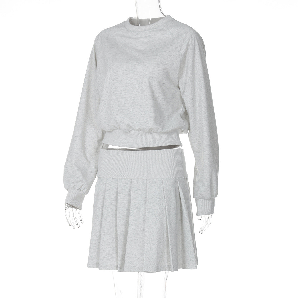 Autumn And Winter Solid Color Long-Sleeved Top Pleated Skirt Fashionable Casual Two-Piece Set 7