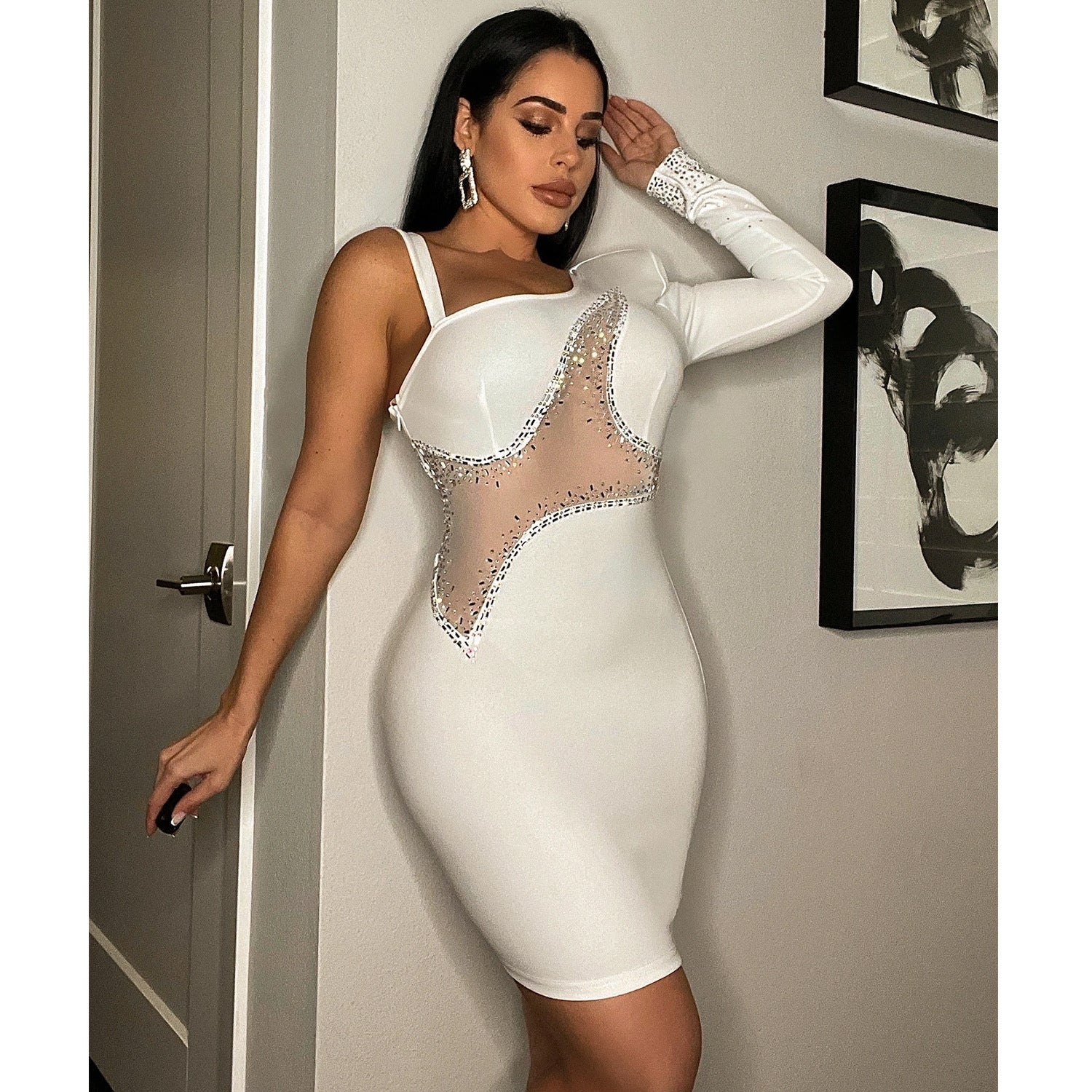 Summer Women Fashion Sexy Tight Fitting Bodycon One Shoulder Sleeve Dress 3