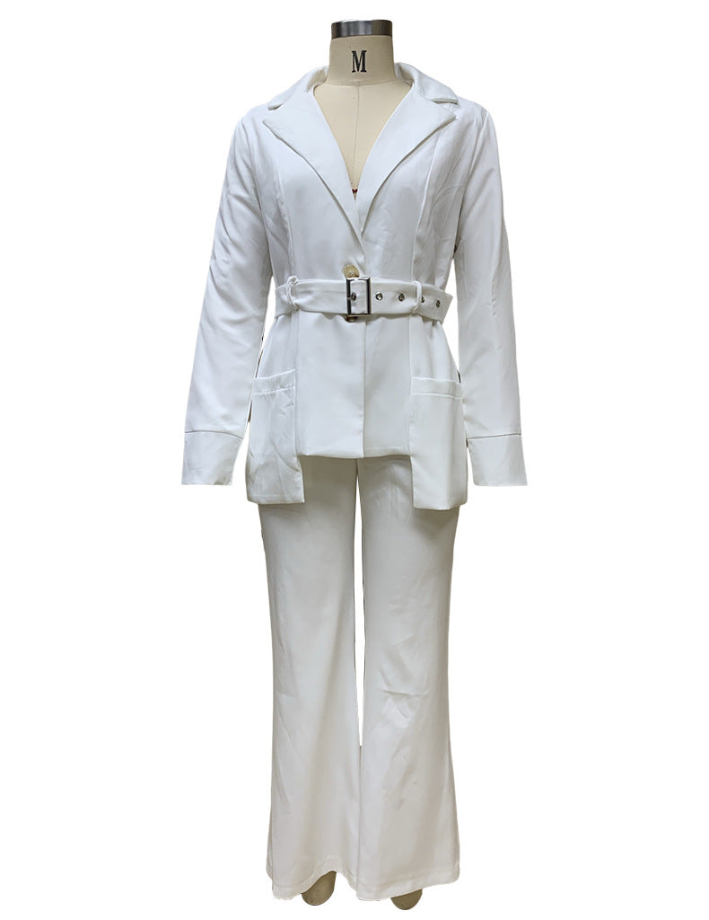 Autumn And Winter Fashion Casual Solid Color Blazer Straight Trousers Two Piece Suit For Women 8