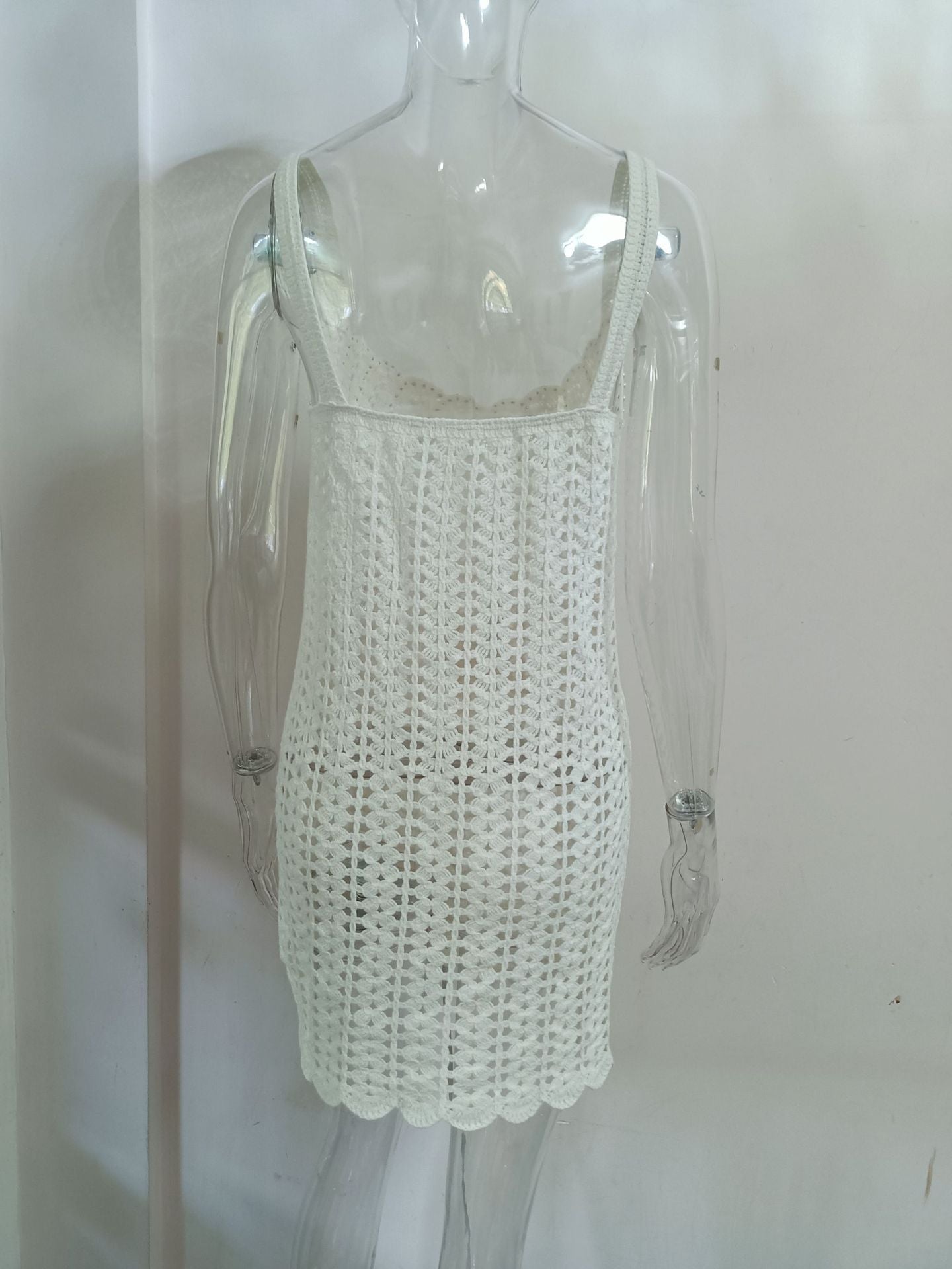 Women knitting v-neck pearl hollow Strap Dress 12