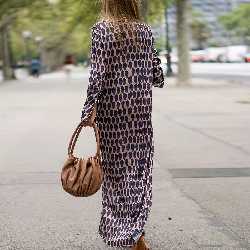 Plus Size Women Turndown Collar Long Sleeve Slit Dress 5