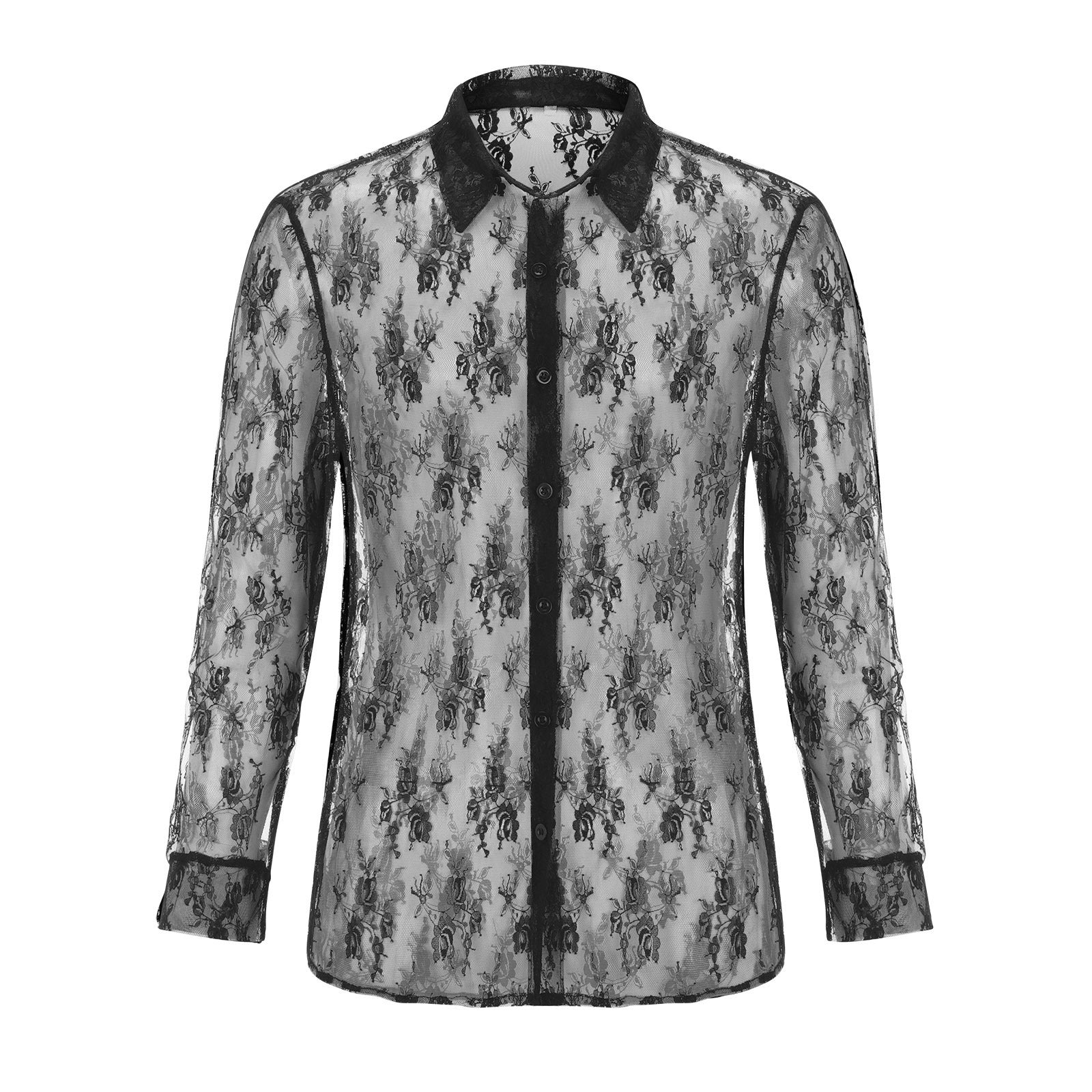 Men's See-Through long-sleeved lace shirt 7