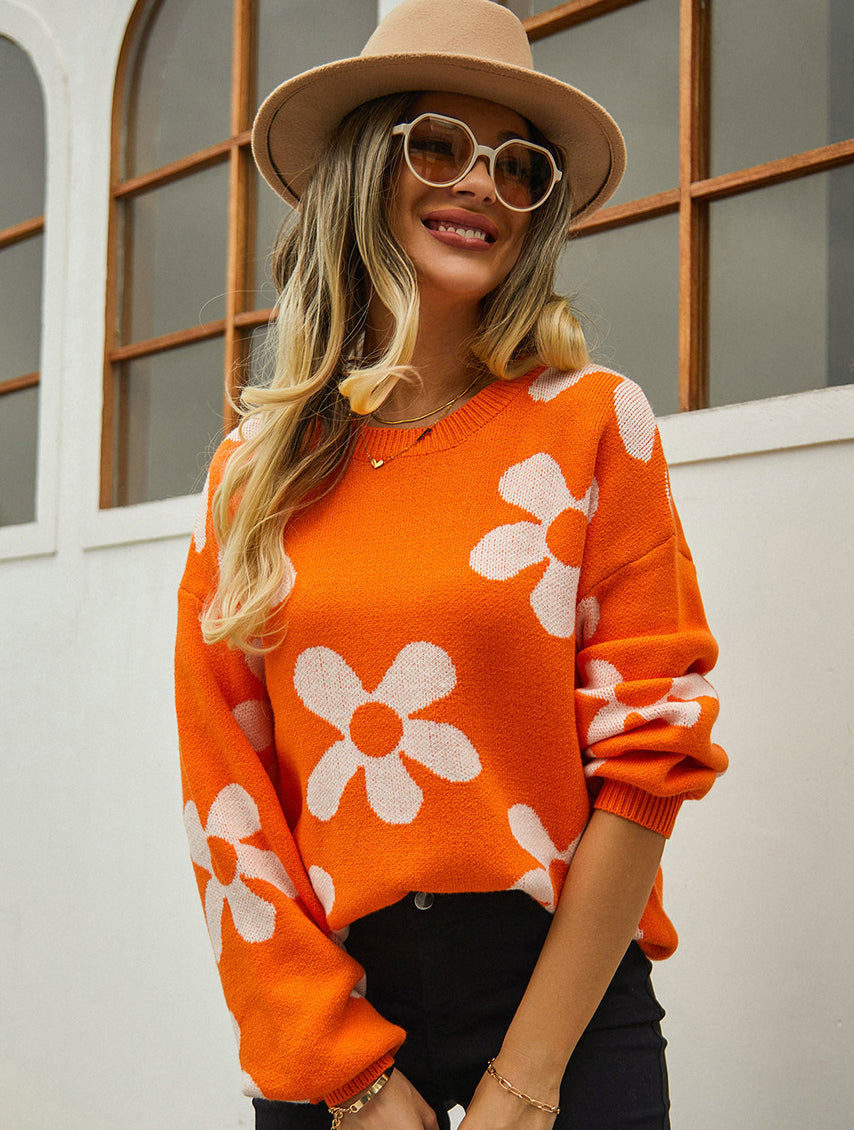 Autumn and winter women's printed sweater pullover flower plus size sweater 19