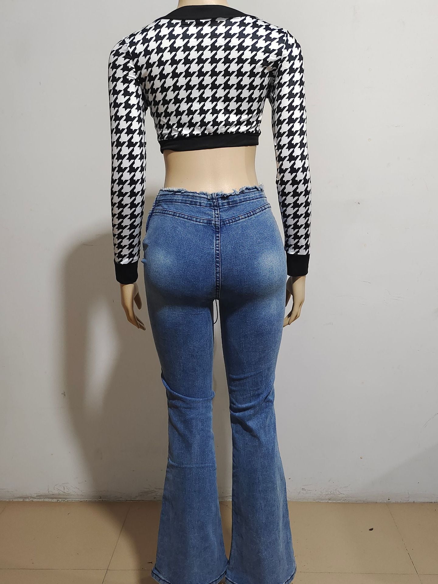 Women's Street Fashion Pleated High Waist Stretch Denim Casual Pants 12