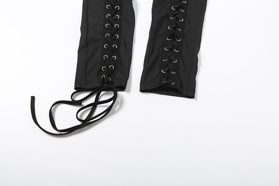 Women Fall/Winter Long-Sleeved Sexy Cutout Lace-Up Pants Two-Piece Set 33