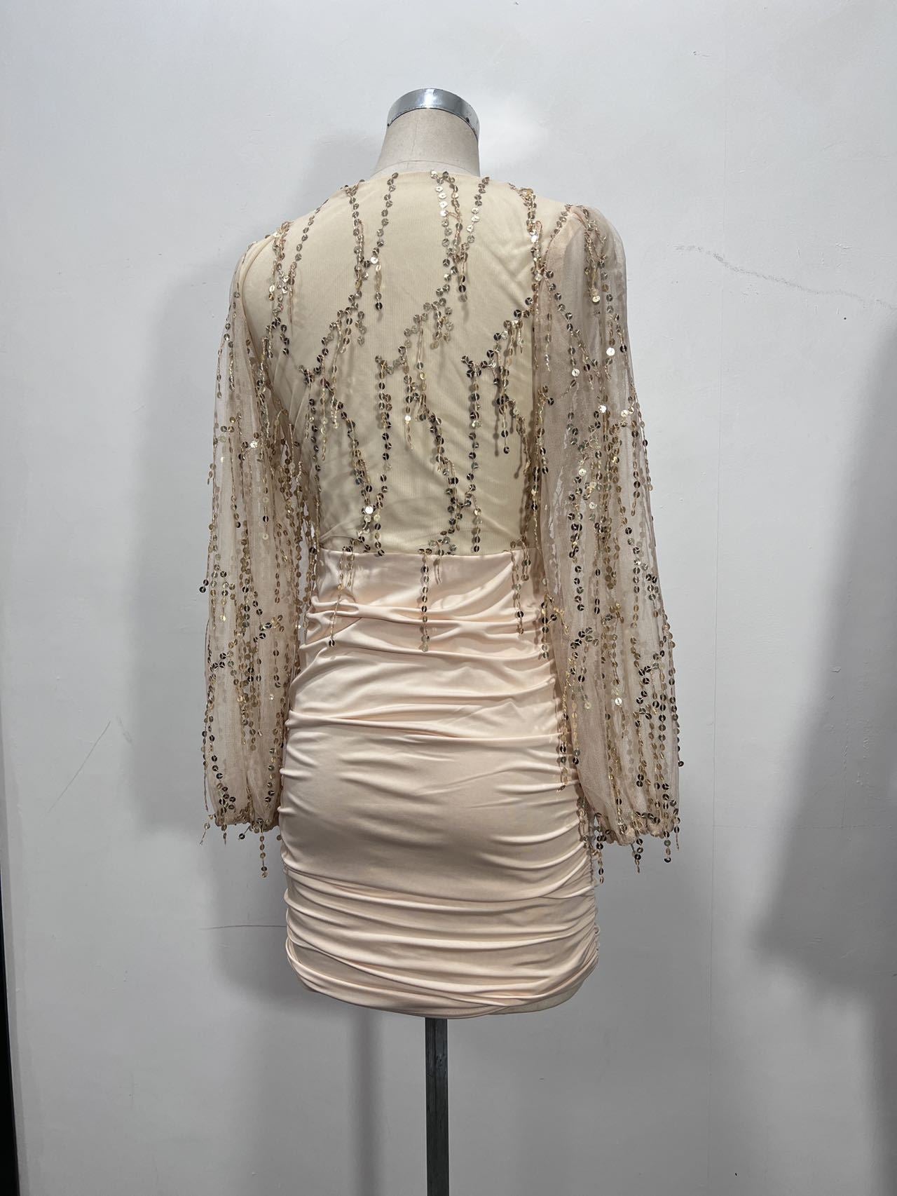 Women's Long Sleeve Sequin Tassel Fashionable Dress 17